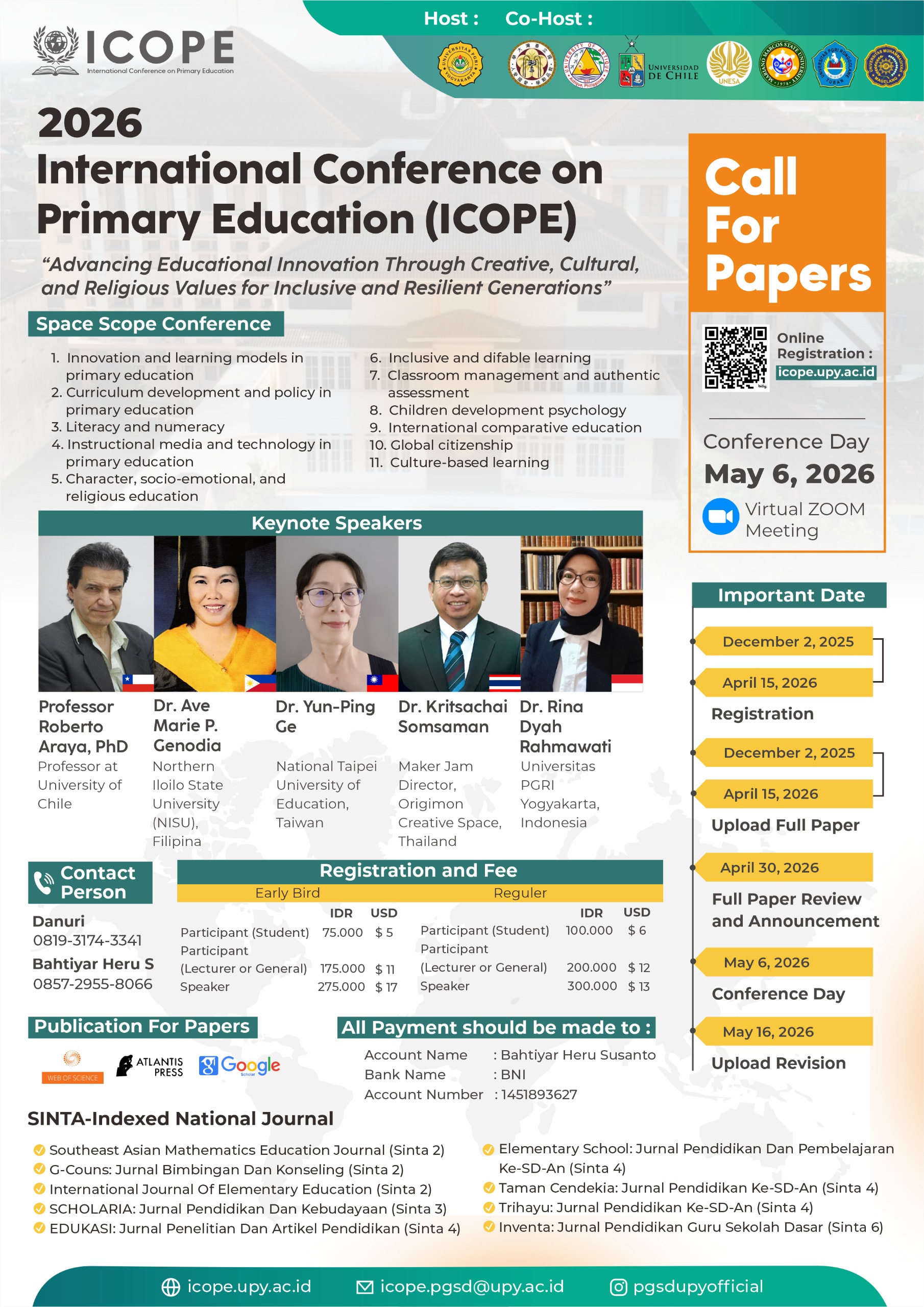 Universitas PGRI Yogyakarta, Indonesia, warmly welcomes you to the International Conference on Primary Education 2026 (ICOPE)