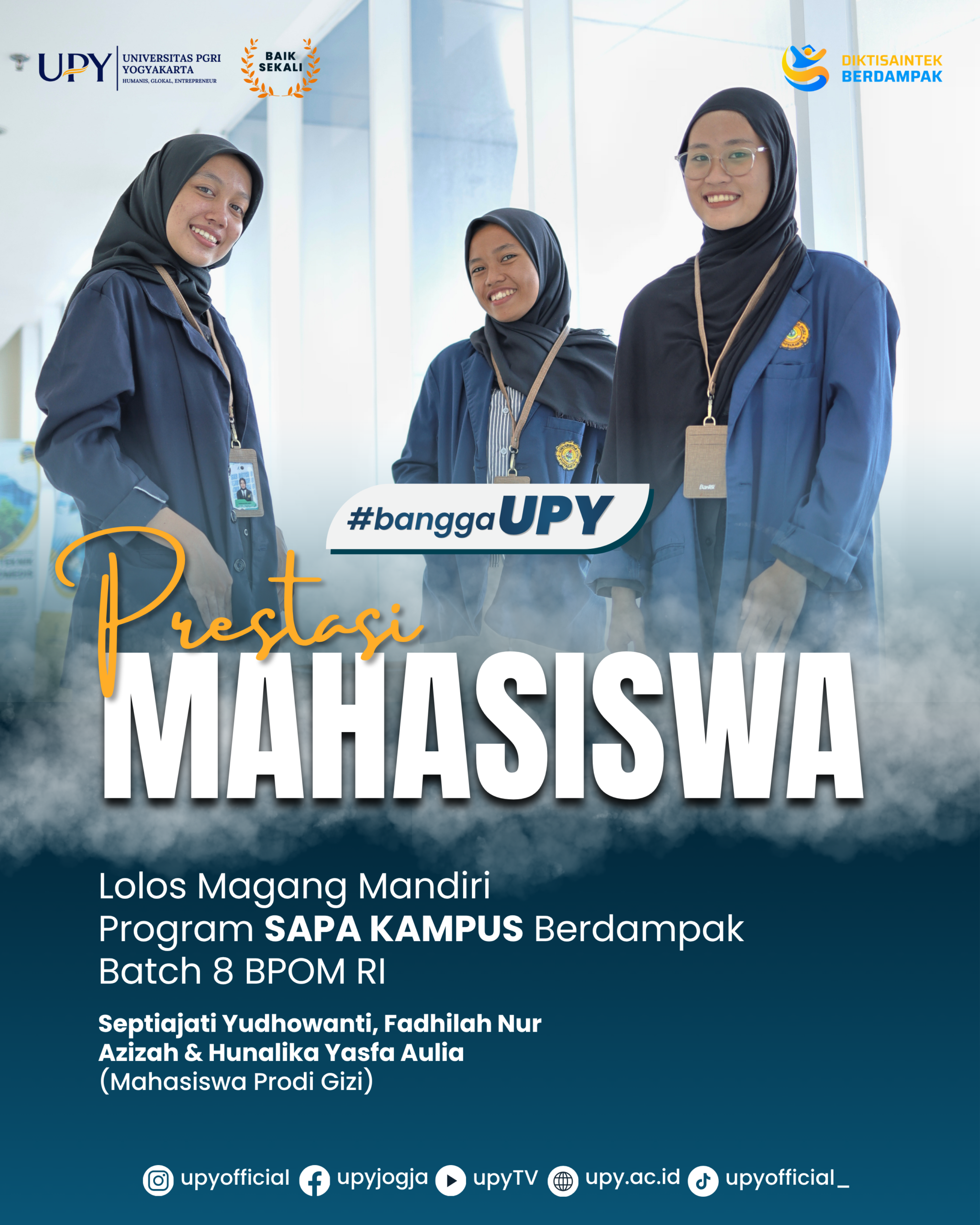 Tiga Mahasiswa Gizi UPY Lolos Magang Mandiri Program SAPA Kampus Berdampak Batch 8 BPOM RI